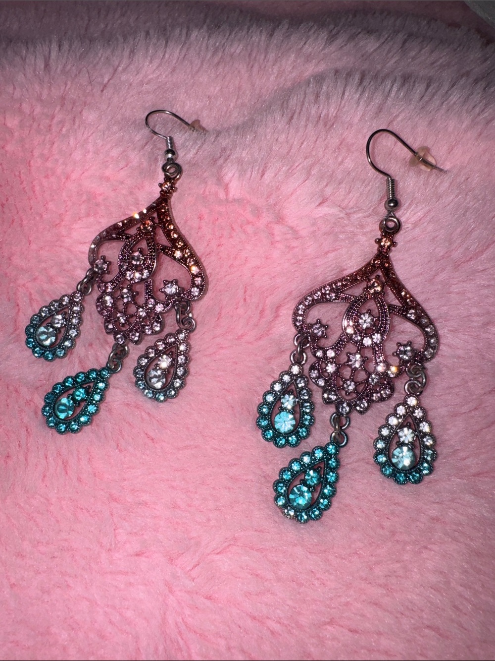 Delicate Teardrop Chandelier Earrings - Turquoise and Pink
